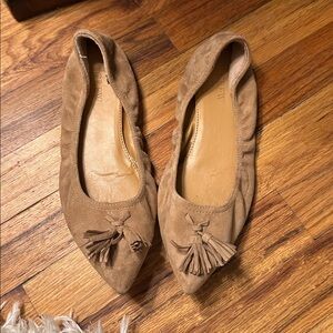 J. Crew Factory Tan Suede Leather Pointed Toe Ballet Flats Tassel Shoes 7.5